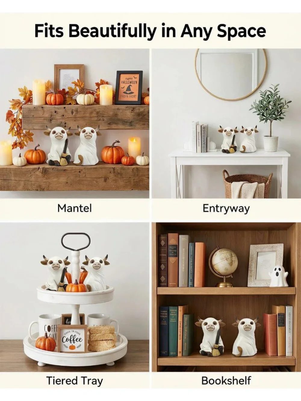 Highland Cow Ghost Set Of 2 Figurines Halloween Farmhouse Décor Decoration